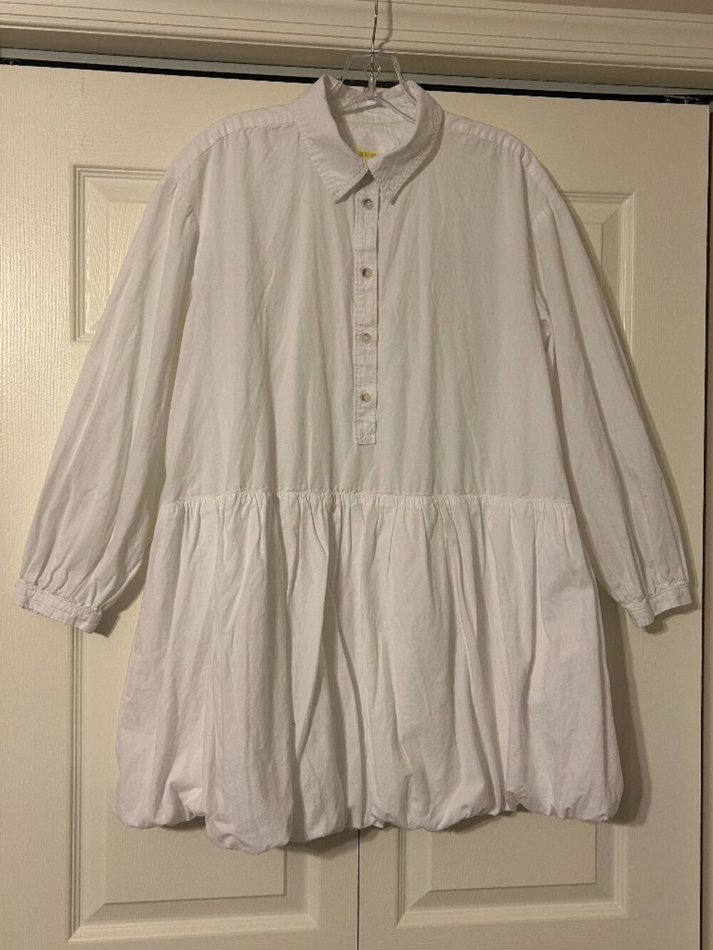 ANTHROPOLOGIE Maeve Sz M White Bubble Hem Shirt Dress